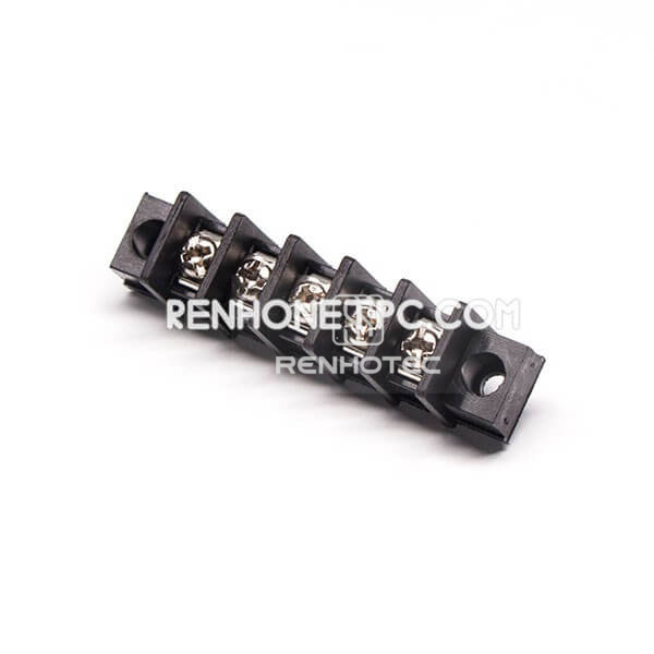 Terminal Barrier strip Current 5pin Straight Through Hole 2 holes Flange Black Connector