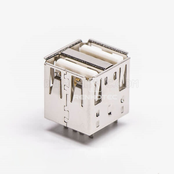 Dual Port Female Straight Through Hole USB Connector for PCB Mount