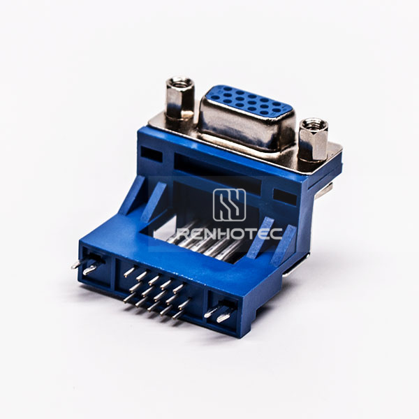15 Pin D-SUB Female 90 Degree Elevated Staking Type through Hole