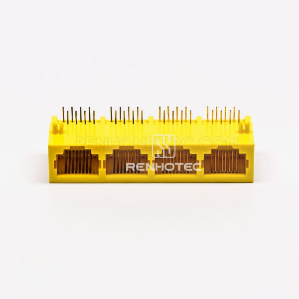 4 Port RJ45 Female modular 90 Degree Connector 8P Yellow Unshield Without LED