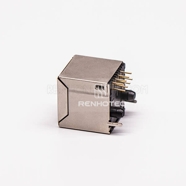 RJ45 Female 1 Port 8P Straight Gold Plated With Shield Without LED
