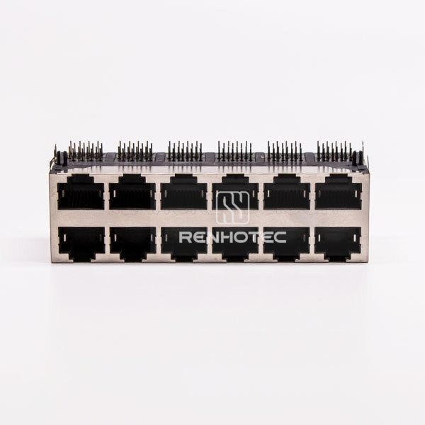12 Port RJ45 Connector 2*6 Female Double Row Right Angle with Shield Without LED for PCB