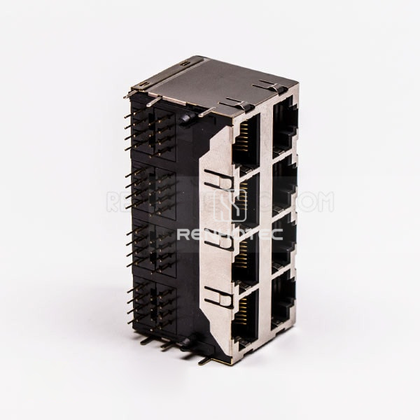 Double RJ45 Female Connector 8 Port 2*4 without LED and with Shield for PCB