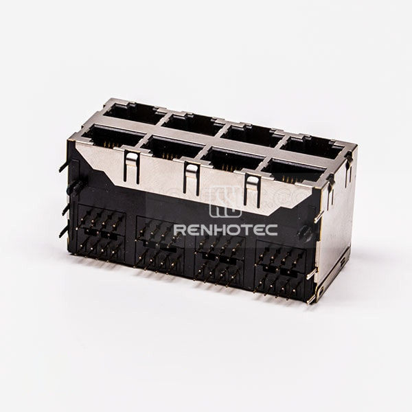 Double RJ45 Female Connector 8 Port 2*4 without LED and with Shield for PCB