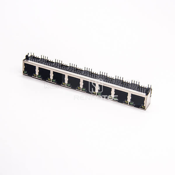 RJ45 Ethernet Jack Right Angle 1*8 PCB Mount Shielded with LED Through Hole