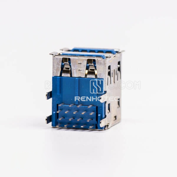 Right Angle usb3.0 Type A Dual Port Female Through Hole