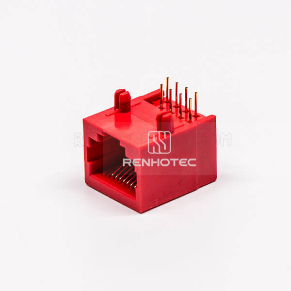 RJ45 Female Jack 90 Degree Connector Red 1 Port 8P8C Unshield Without LED