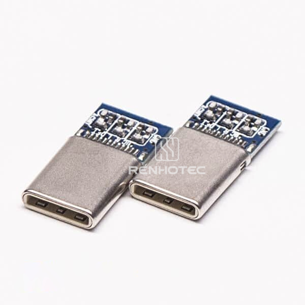 Type C Plug 180 Degree Blue PCB Mount Solder Type for Cable