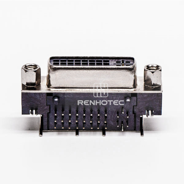 DVI-D 24+1 Female Right-Angle PCB Connector with Nut