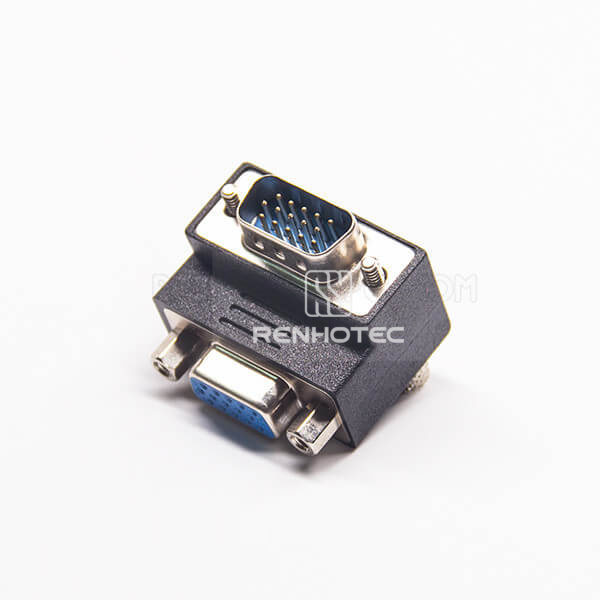 VGA Adapter 15 Pin Male To Female Right Angle Standard D-SUB DB Gender Changer