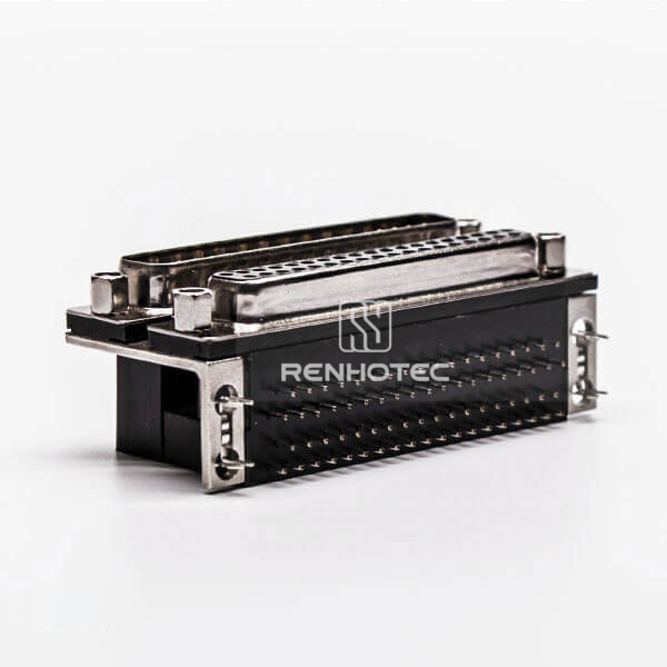 D-SUB 37 Female Male Connector to Audio Right Angle Stacked Type Black Socket