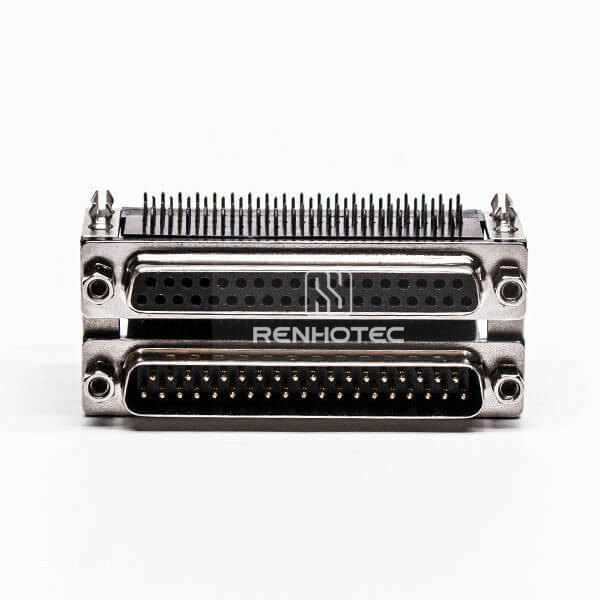 D-SUB 37 Female Male Connector to Audio Right Angle Stacked Type Black Socket