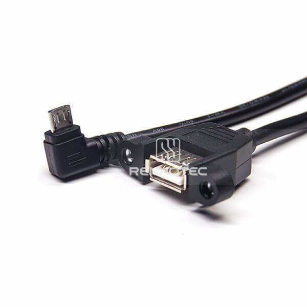 Micro USB Right Angle Male OTG Cable to USB A Straight Female
