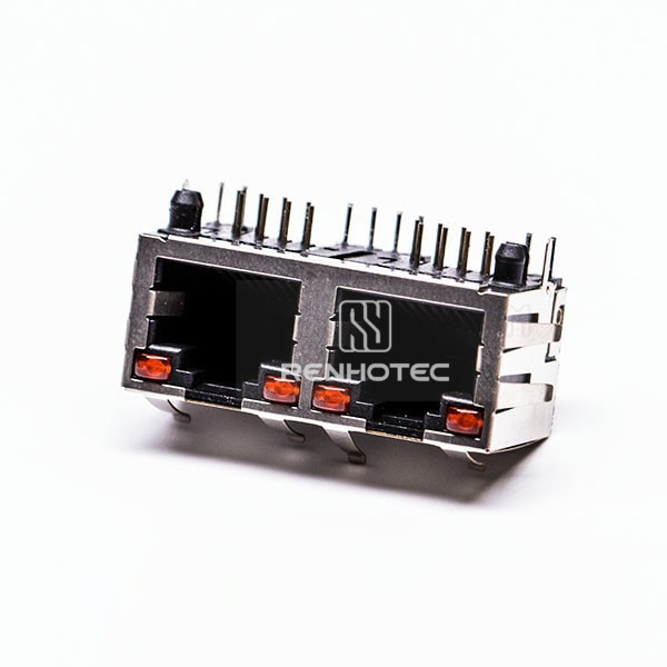 90 Degree RJ45 Connector Jack 2 Port with Shield and with LED for PCB