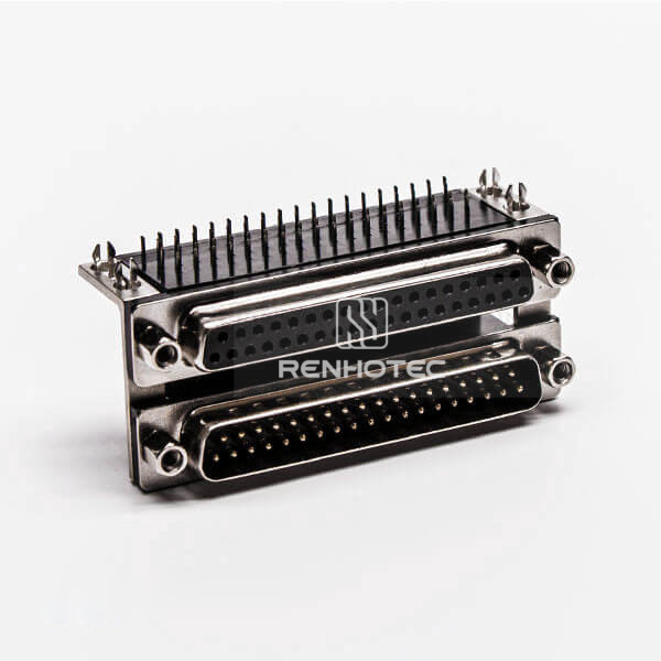 D-SUB 37 Female Male Connector to Audio Right Angle Stacked Type Black Socket