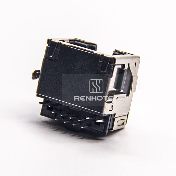 RJ45 Female Connector 8p8c Shielded with LED with EMI DIP Ofset Type PCB Mount