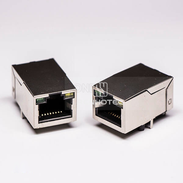 RJ45 Female Connectors 8P8C 180 Degree with LED and Shield