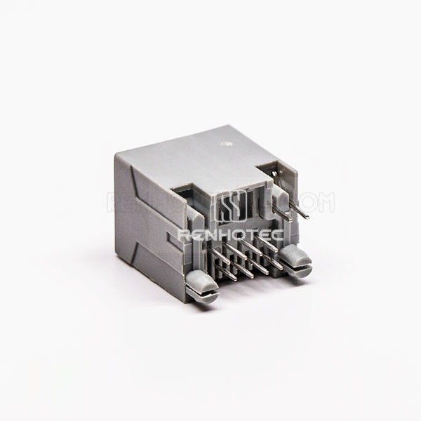 1 Port RJ45 Female PCB Connector Gray Unshield and With LED for PCB