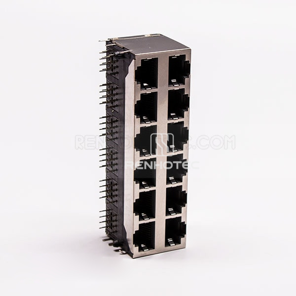 12 Port RJ45 Connector 2*6 Female Double Row Right Angle with Shield Without LED for PCB