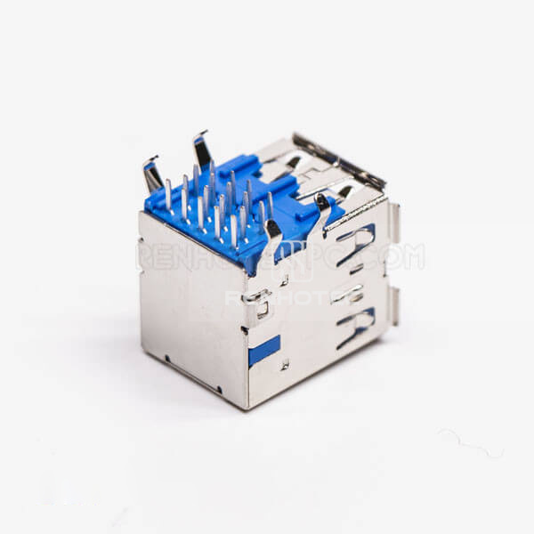 USB 3.0 Dual Port Type A Female Right Angle Through Hole