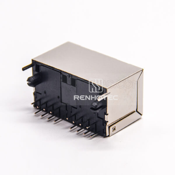 RJ45 Dual Port 1*2 Vertical Shielded Shell Through Hole PCB Mount