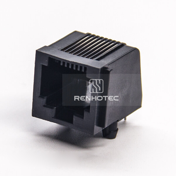 RJ45 Unshielded Without LED Black Plastic Shell 90 Degree Socket Through Hole