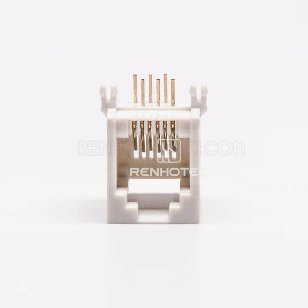 4P4C Female Modular Jack, White, Right Angle