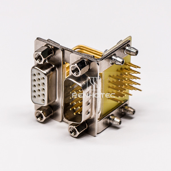 D-SUB 15Pin Stacked Connector 90 Degree 19.05 Staking type White Receptacle For PCB Mount