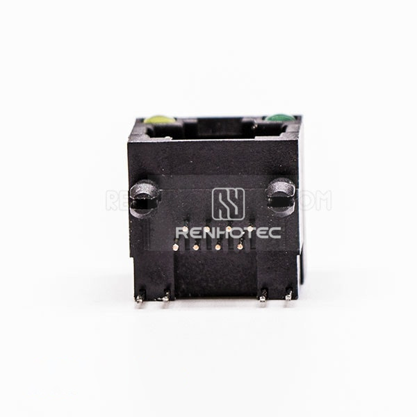 RJ45 Female 8 Pin Connector 1 Port Black Right Angle Unshield With LED for PCB