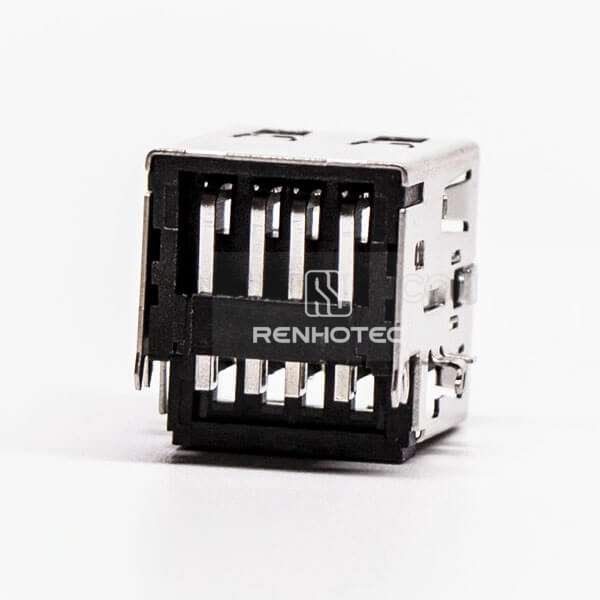 Right Angle USB Connectors Female DIP Dual Port