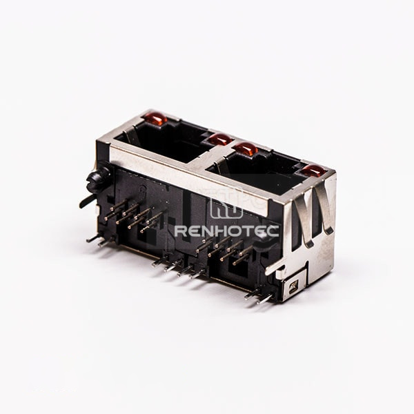 90 Degree RJ45 Connector Jack 2 Port with Shield and with LED for PCB