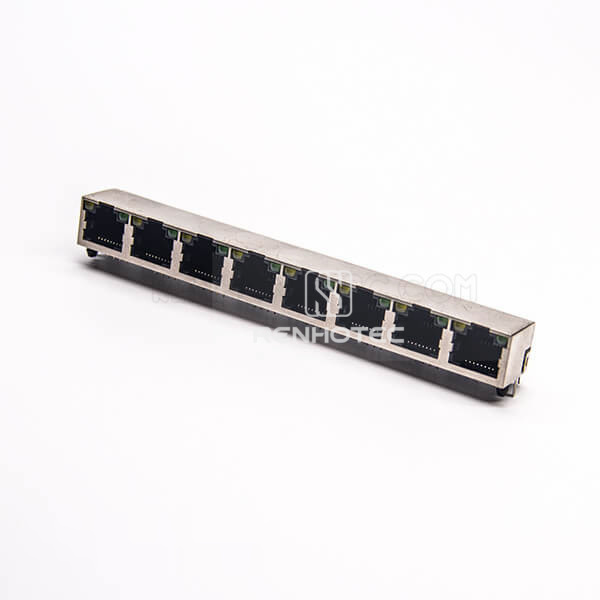 RJ45 Ethernet Jack Right Angle 1*8 PCB Mount Shielded with LED Through Hole