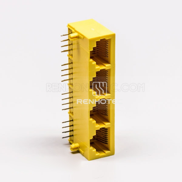 8P Female RJ45 Connectors Yellow 4 Port without LED and without Shield for PCB