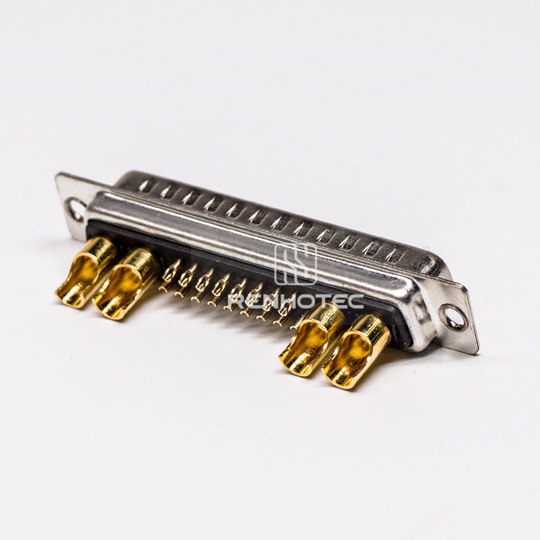 Male D-SUB Connector Power 21W4 180° Solder Type for Cable with Staking
