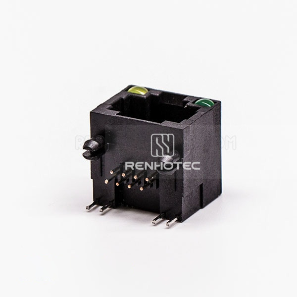 RJ45 Female 8 Pin Connector 1 Port Black Right Angle Unshield With LED for PCB