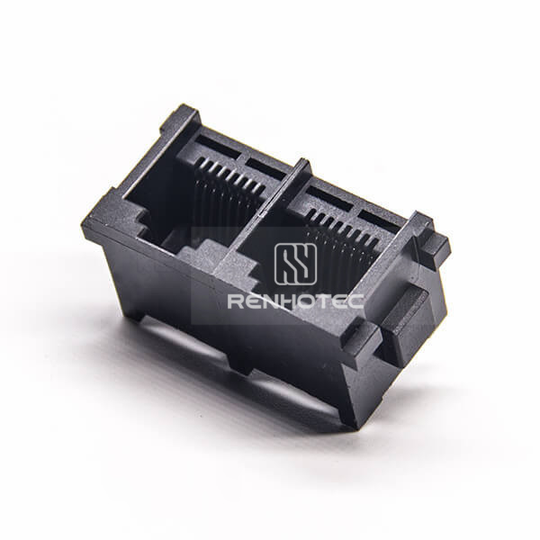 RJ45 Socket PCB Mount Unshielded Black Plastic Straight 2 Port Through Hole