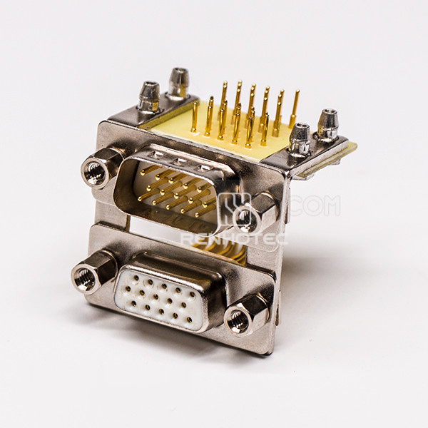 D-SUB 15Pin Stacked Connector 90 Degree 19.05 Staking type White Receptacle For PCB Mount