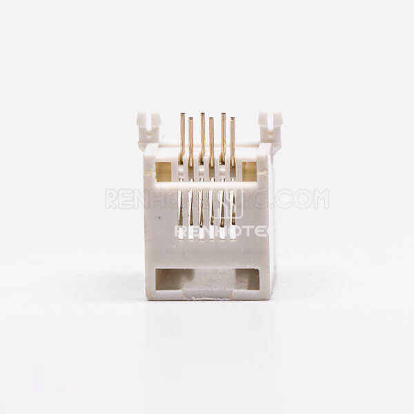 4P4C Female Modular Jack, White, Right Angle