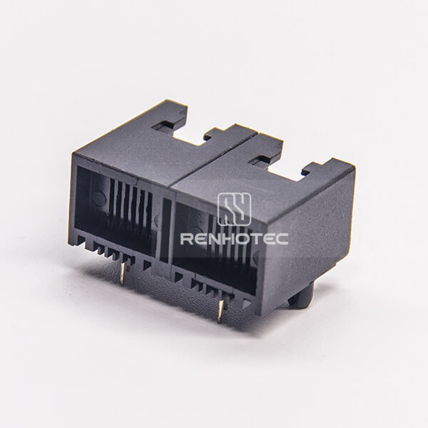6P2C RJ11 Jack Black Dual Port Right Angle DIP Type PCB Mount Unshielded