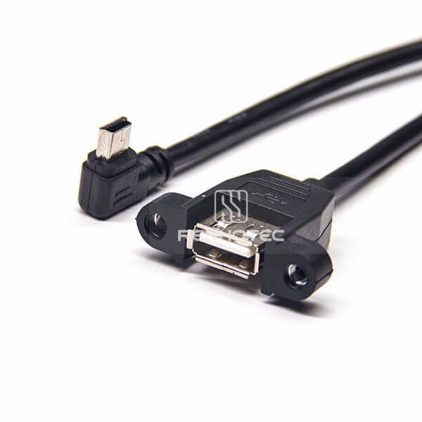 Right Angle Mini USB Cable Male to USB A Female with Screw Holes Straight OTG Cable