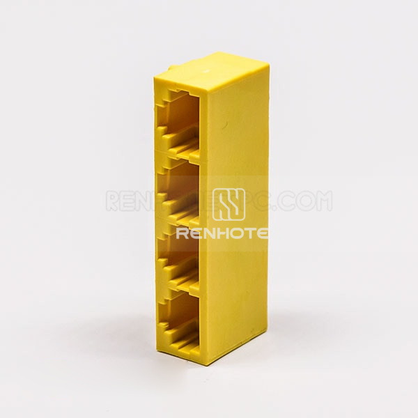 8P Female RJ45 Connectors Yellow 4 Port without LED and without Shield for PCB