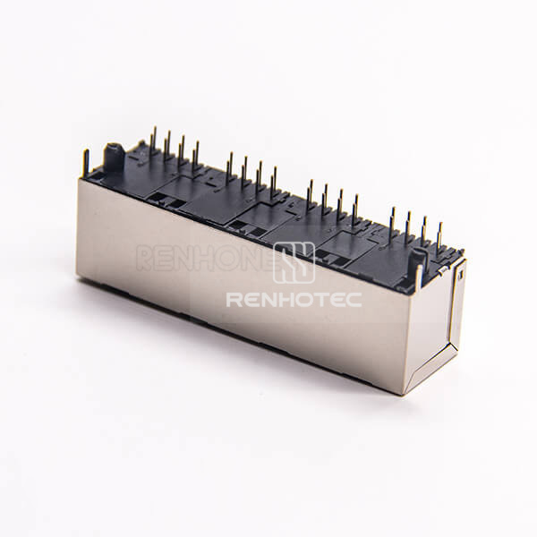 4 Port RJ45 Jack Straight Shielded Shell Through Hole PCB Mount