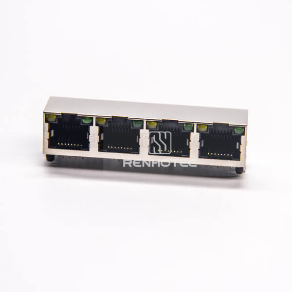 RJ45 4 Port Socket 1*4 Ethernet Network Connector with LED Shielded
