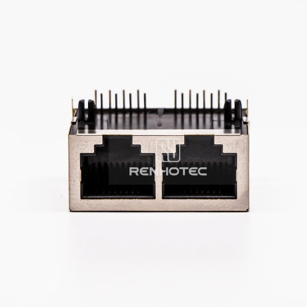 8P RJ45 Female Connectors 90 Degree 2 Port without LED and with Shield for PCB