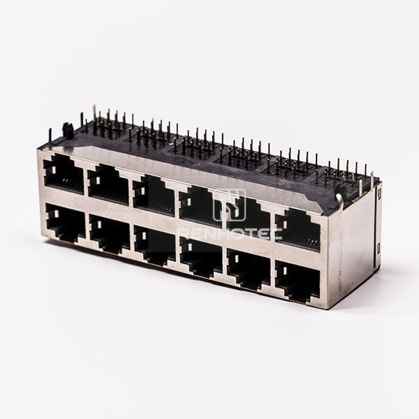 12 Port RJ45 Connector 2*6 Female Double Row Right Angle with Shield Without LED for PCB