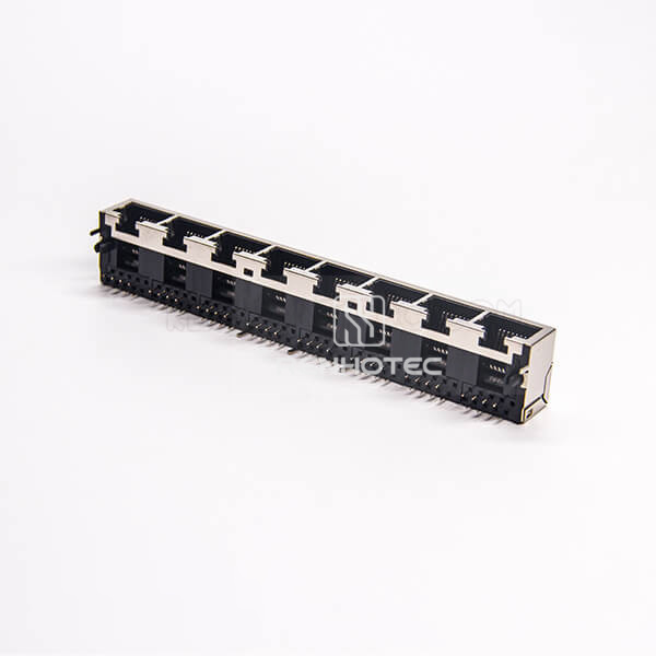 8 Port RJ45 Socket Netword Connector 90 Degree 8p8c Shielded DIP Type PCB Mount