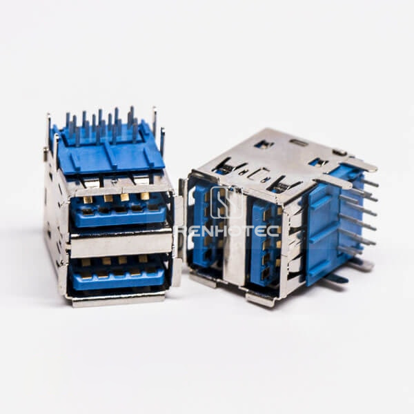 Right Angle usb3.0 Type A Dual Port Female Through Hole