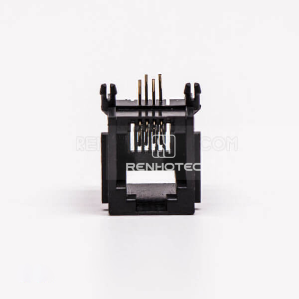 4P4C Female Modular Jack, Black, Right Angle