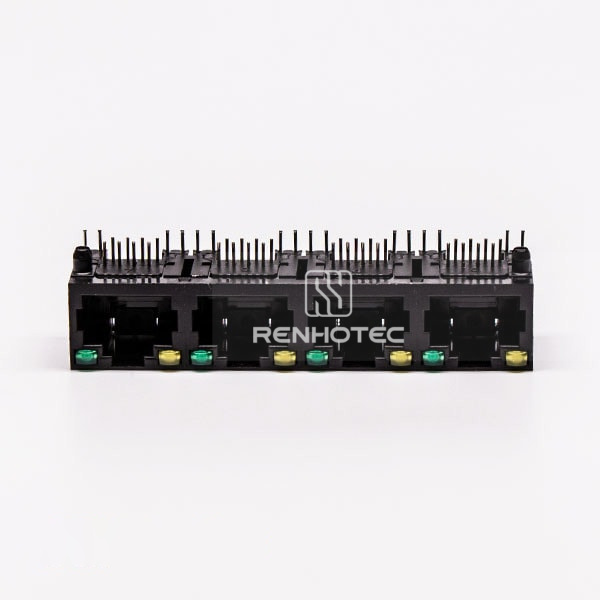 Unshield 4 RJ45 Female Connector 4 Port 1*4 Black Right Angle With LED for PCB