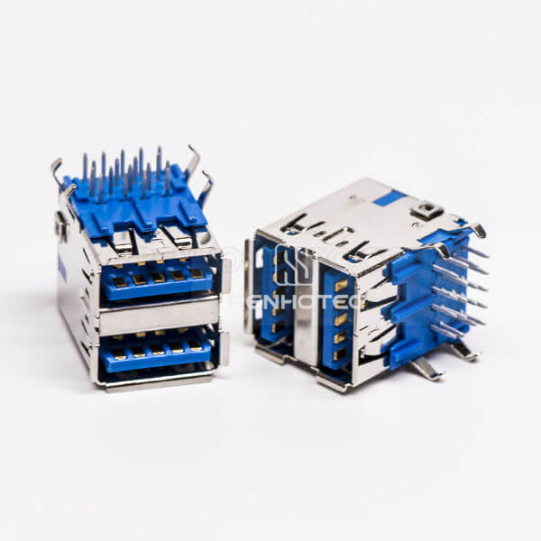 USB 3.0 Dual Port Type A Female Right Angle Through Hole